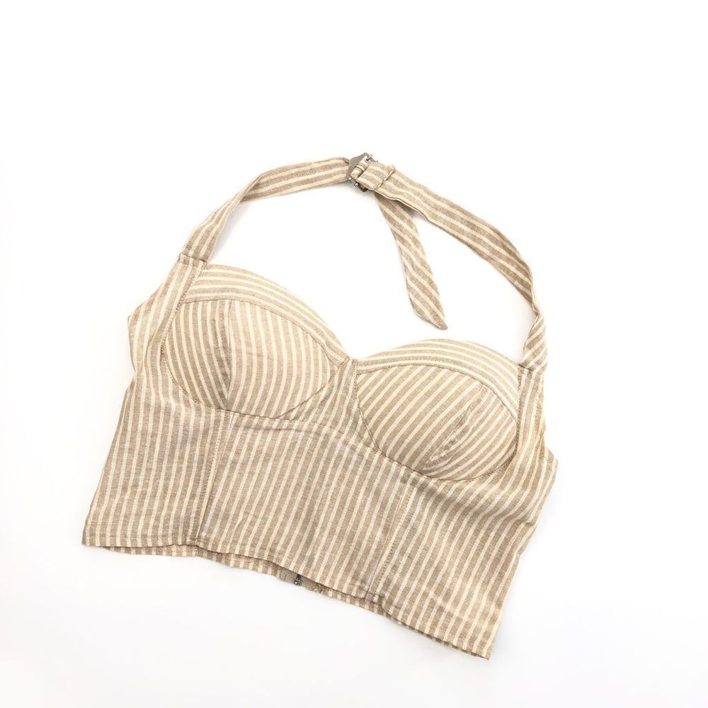 superdown Rudy Halter Top in Beige & White Small - Picture 2 of 11
